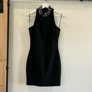 ELIZABETH AND JAMES BLACK MINI DRESS WITH EMBELLISHED HIGH NECKLINE